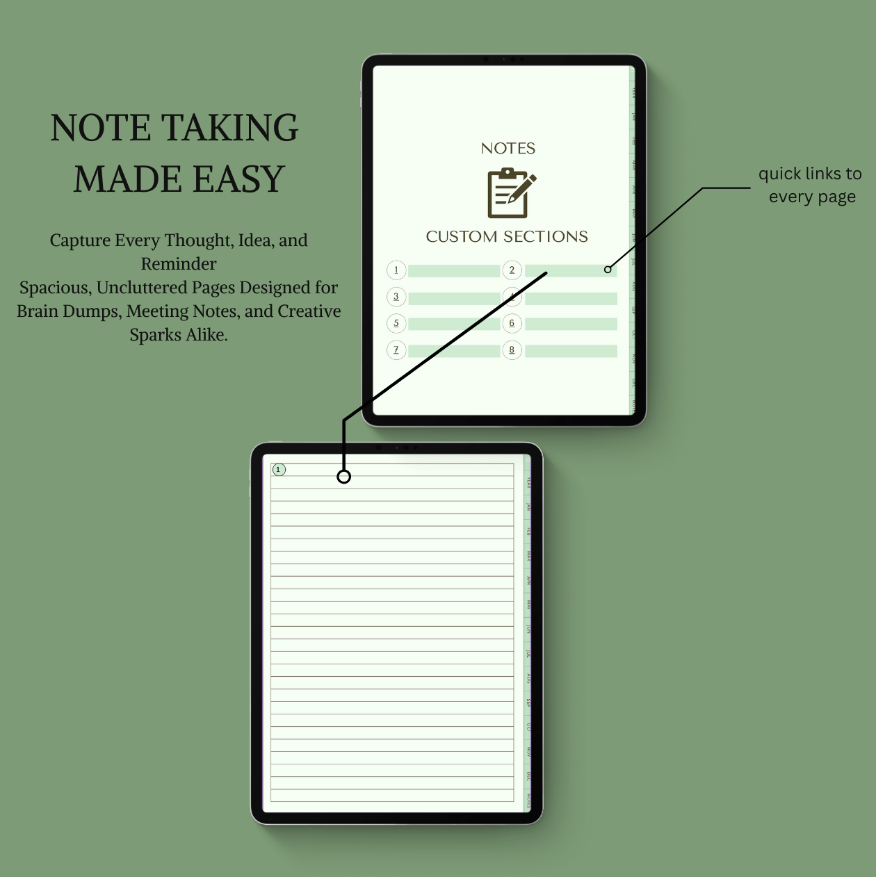 Note-taking system with digital interface and on a green background